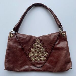 VTG Via Spiga 100% Leather Brown  Shoulder Bag Metal Accents 90s Y2K Retro Boho